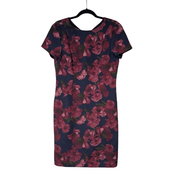 Brooks Brothers Navy Pink Roses Floral Knee Length Sheath Dress Sz 6 - Picture 1 of 9